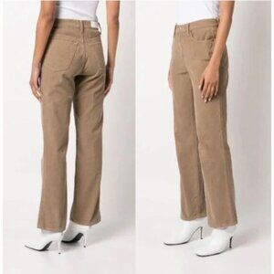 Re/Done Womens Corduroy High-Rise Straight-Leg Pants Size 30 Tan
